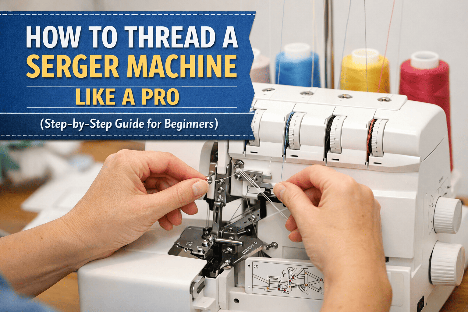 Beginner learning how to thread a serger machine like a pro
